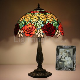 16 Inch European Stained Glass Rose Style Table Lamp