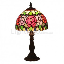 8 Inch European Stained Glass Rose Style Table Lamp