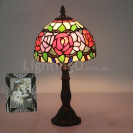 8 Inch European Stained Glass Rose Style Table Lamp