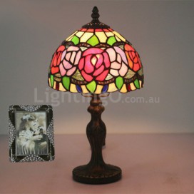 8 Inch European Stained Glass Rose Style Table Lamp