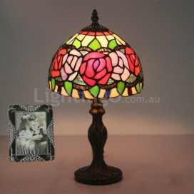 8 Inch European Stained Glass Rose Style Table Lamp