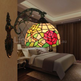 8 Inch European Stained Glass Rose Style Wall Light