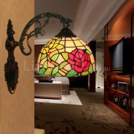 8 Inch European Stained Glass Rose Style Wall Light