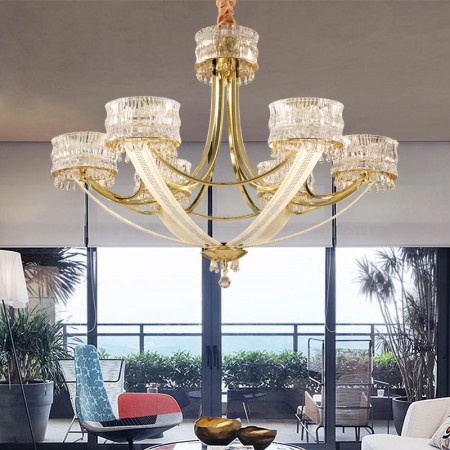 6 Light Modern / Contemporary Steel Chandelier with Crystal Shade