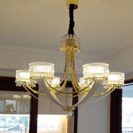 6 Light Modern / Contemporary Steel Chandelier with Crystal Shade