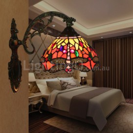 8 Inch European Stained Glass Dragonfly Style Wall Light