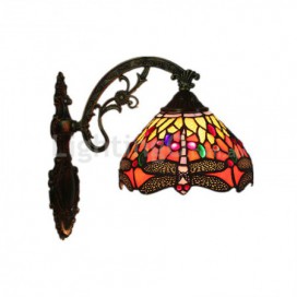 8 Inch European Stained Glass Dragonfly Style Wall Light