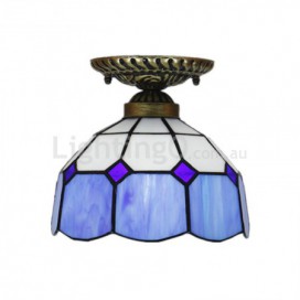 8 Inch Mediterranean Stained Glass Flush Mount