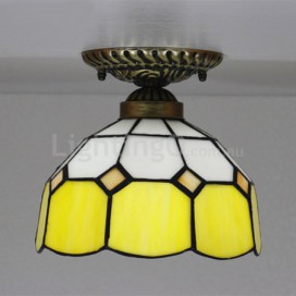 8 Inch Mediterranean Stained Glass Flush Mount