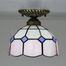 8 Inch Mediterranean Stained Glass Flush Mount