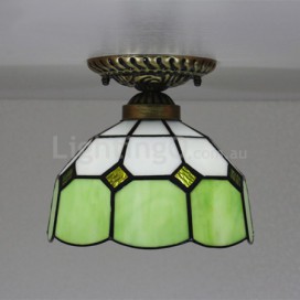 8 Inch Mediterranean Stained Glass Flush Mount