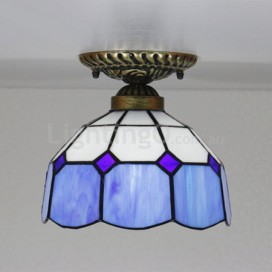 8 Inch Mediterranean Stained Glass Flush Mount