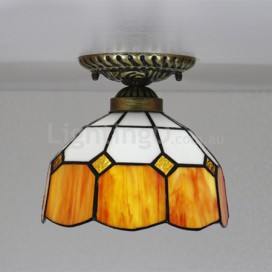 8 Inch Mediterranean Stained Glass Flush Mount