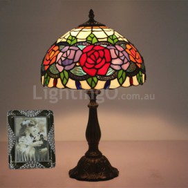 12 Inch European Stained Glass Rose Style Table Lamp