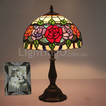 12 Inch European Stained Glass Rose Style Table Lamp