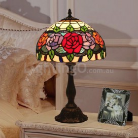 12 Inch European Stained Glass Rose Style Table Lamp