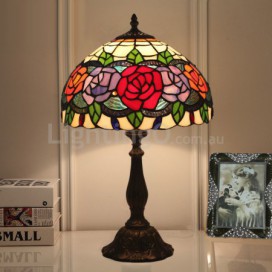 12 Inch European Stained Glass Rose Style Table Lamp