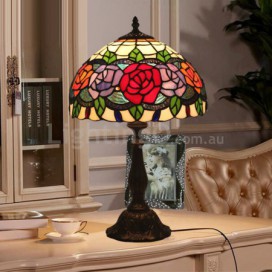 12 Inch European Stained Glass Rose Style Table Lamp