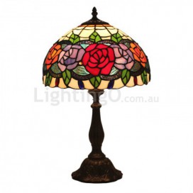 12 Inch European Stained Glass Rose Style Table Lamp