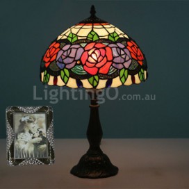 12 Inch European Stained Glass Rose Style Table Lamp