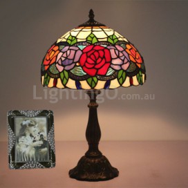 12 Inch European Stained Glass Rose Style Table Lamp