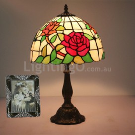 12 Inch European Stained Glass Rose Style Table Lamp