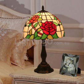 12 Inch European Stained Glass Rose Style Table Lamp