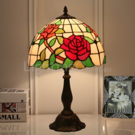 12 Inch European Stained Glass Rose Style Table Lamp