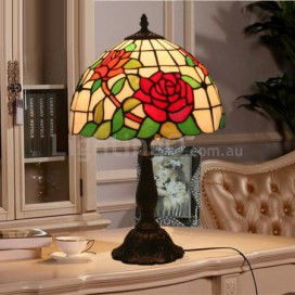 12 Inch European Stained Glass Rose Style Table Lamp