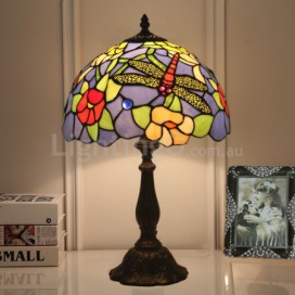 12 Inch European Stained Glass Dragonfly Style Table Lamp