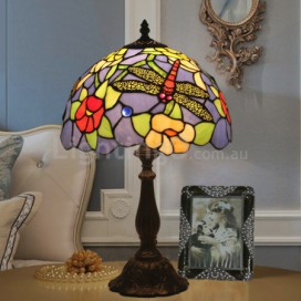 12 Inch European Stained Glass Dragonfly Style Table Lamp