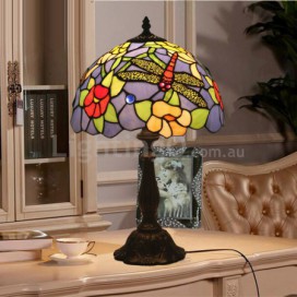 12 Inch European Stained Glass Dragonfly Style Table Lamp