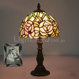 8 Inch European Stained Glass Rose Style Table Lamp