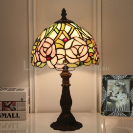 8 Inch European Stained Glass Rose Style Table Lamp