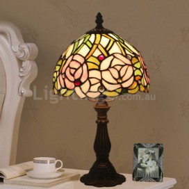 8 Inch European Stained Glass Rose Style Table Lamp