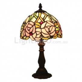 8 Inch European Stained Glass Rose Style Table Lamp