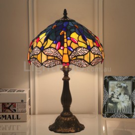 12 Inch European Stained Glass Dragonfly Style Table Lamp