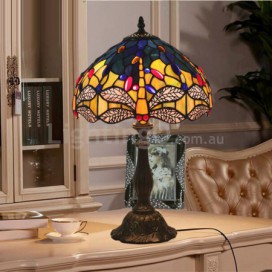 12 Inch European Stained Glass Dragonfly Style Table Lamp