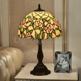 12 Inch European Stained Glass Rose Style Table Lamp