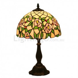 12 Inch European Stained Glass Rose Style Table Lamp