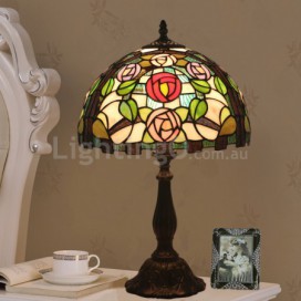 12 Inch European Stained Glass Rose Style Table Lamp