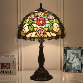 12 Inch European Stained Glass Rose Style Table Lamp