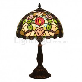 12 Inch European Stained Glass Rose Style Table Lamp