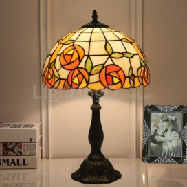 12 Inch European Stained Glass Rose Style Table Lamp