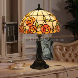 12 Inch European Stained Glass Rose Style Table Lamp