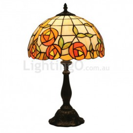 12 Inch European Stained Glass Rose Style Table Lamp