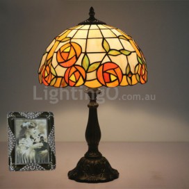 12 Inch European Stained Glass Rose Style Table Lamp