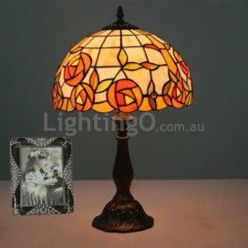 12 Inch European Stained Glass Rose Style Table Lamp