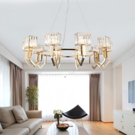 10 Light Modern / Contemporary Steel Pendant Light with Crystal Shade