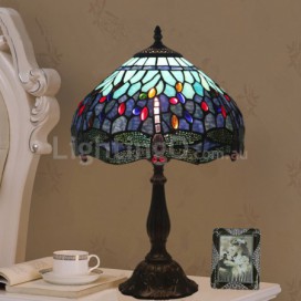 12 Inch European Stained Glass Dragonfly Style Table Lamp